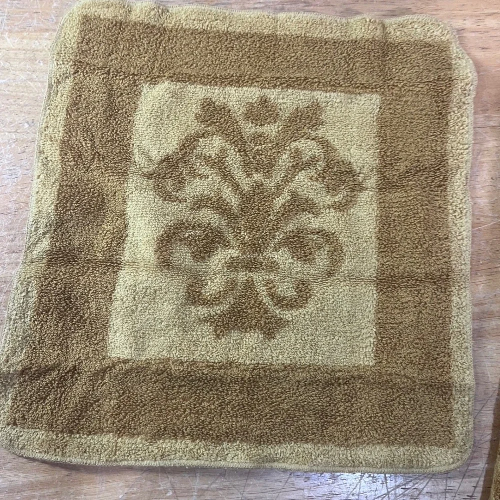 Vtg Fieldcrest Imperial Collection Gold Damask Bath Towel Washcloth Set USA